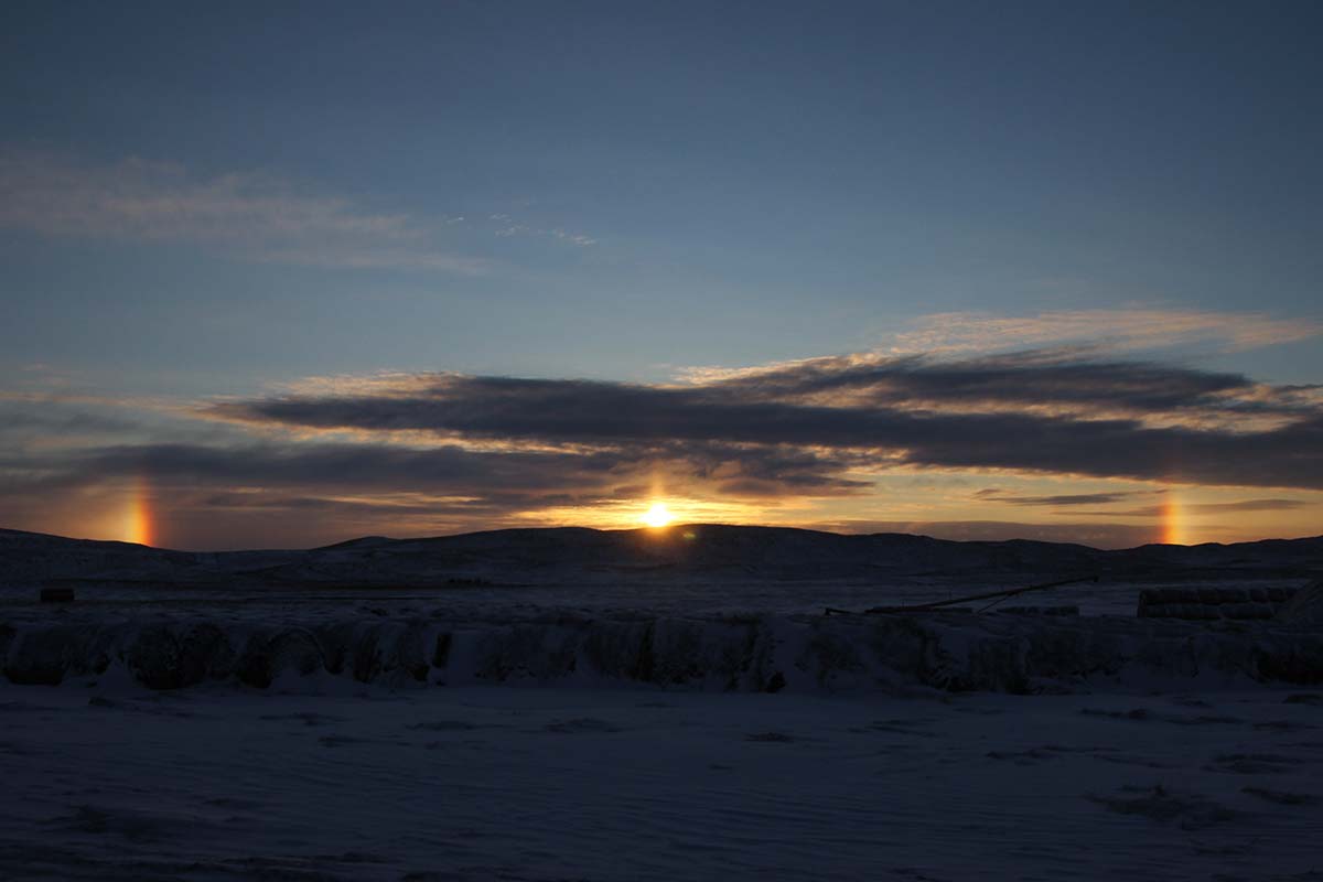 A February sunrise with sun dogs